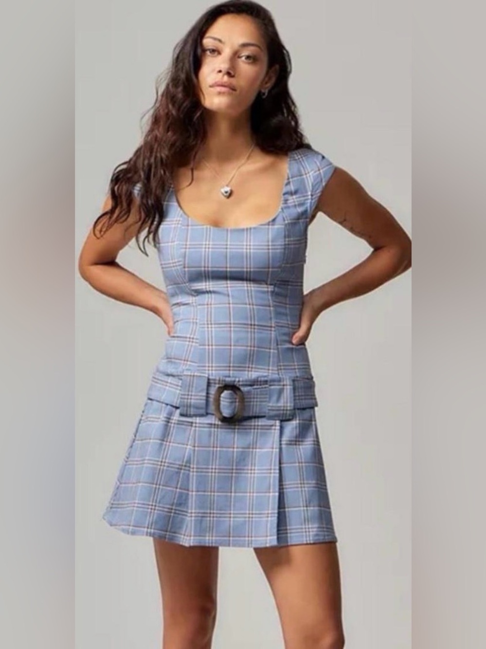 PacSun Blue Plaid Mini Dress with Belted Detail